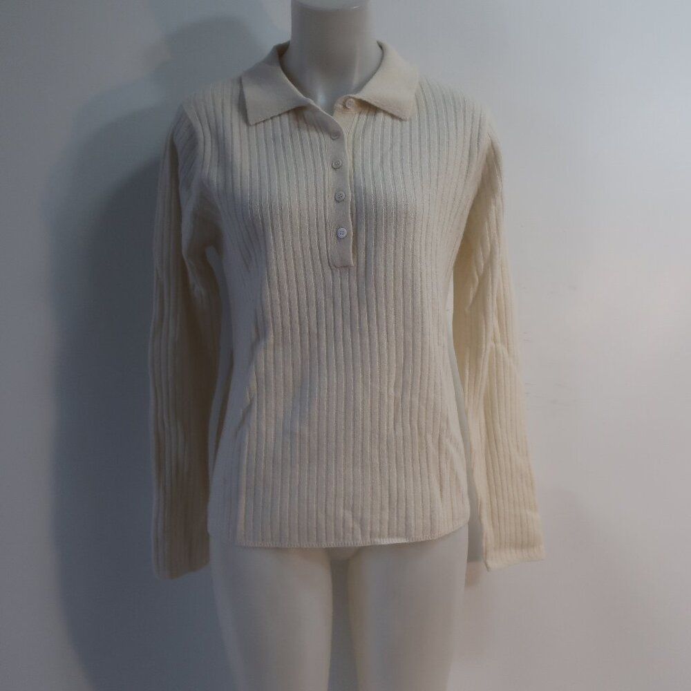 NWT Womens Crush Ribbed Troy Off-White Pure Cashmere Polo Style Sweater 2 US/M